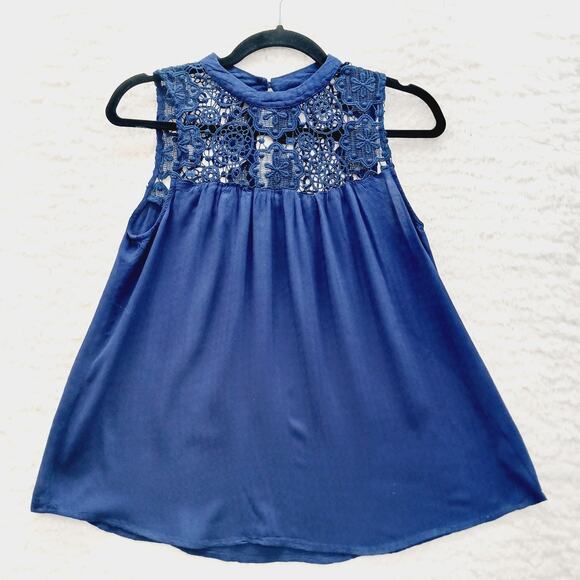 Blouse Size M Babydoll Navy Crochet Unconventional Lace Bodice Fairycore Y2K - Picture 2 of 12